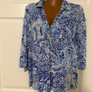 Lilly Pulitzer Blue & White Paisley-Print Button Down Shirt
